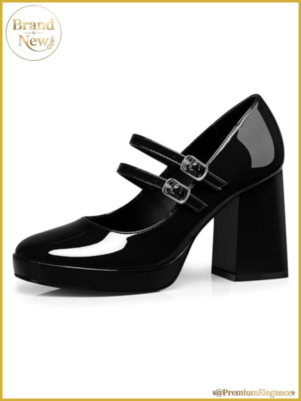 Women's Mary Jane Chunky Heel Pumps with Adjustable Buckle